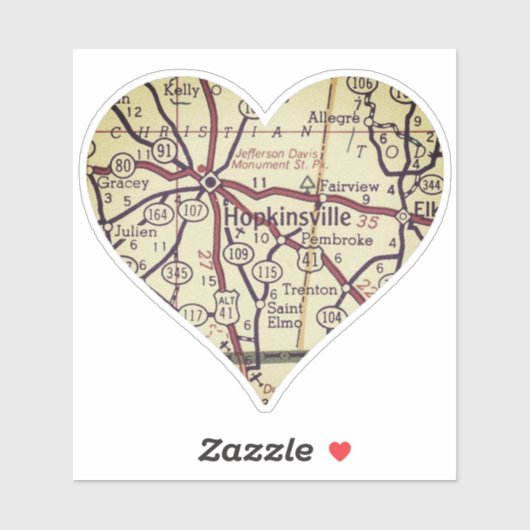 Old Hopkinsville KY Map Sticker (Vel)