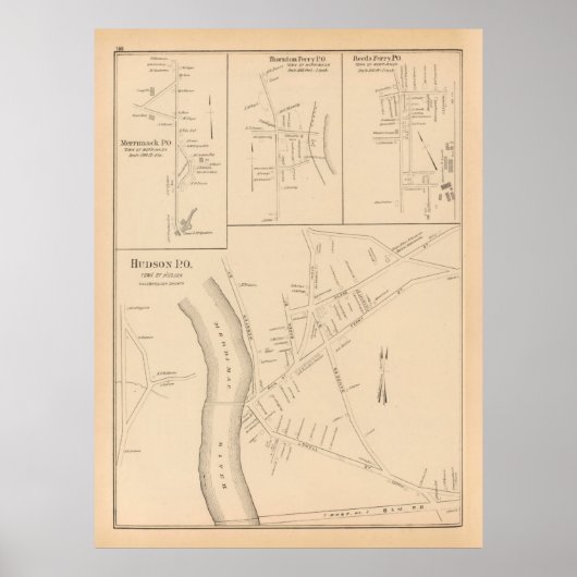 Old Hudson NH Map (1892) Poster (Voorkant)