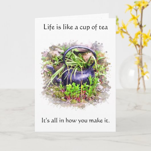 Old Irish Teapot Proverb Card Kaart (Gele Bloem)