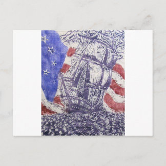 old ironside woodcut print briefkaart