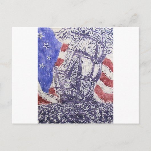 old ironside woodcut print briefkaart (Voorkant)
