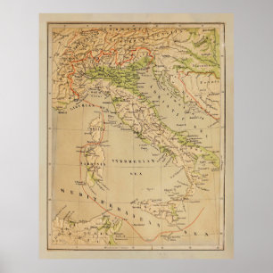 Old Italië Physical Map (1881) Poster
