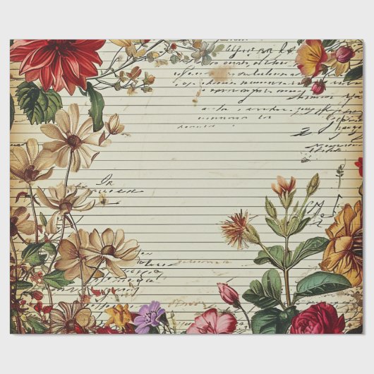 Old Junk Journal Bloembrieven Cadeaupapier (Vlak)