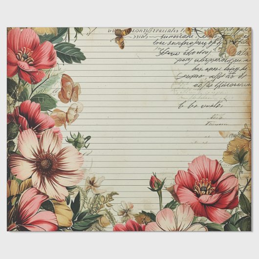 Old Junk Journal Bloembrieven Cadeaupapier (Vlak)
