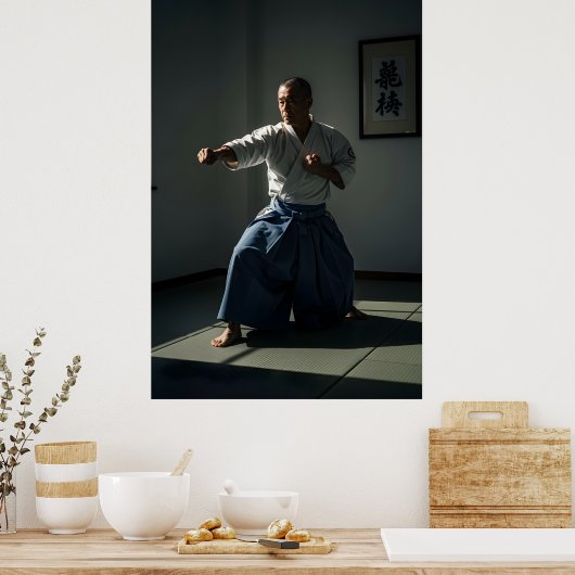 Old Karate Master Performing Kata Poster (Keuken)
