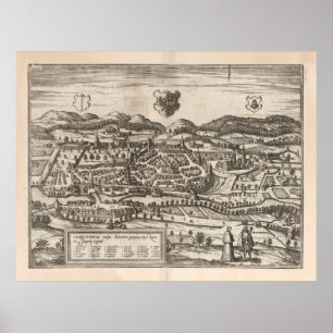 Old Kempten Germany Map (1623) Vintage Bavaria  Poster