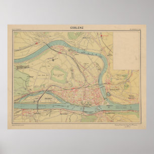 Old Koblenz Germany Map (1919)  Coblenz Poster