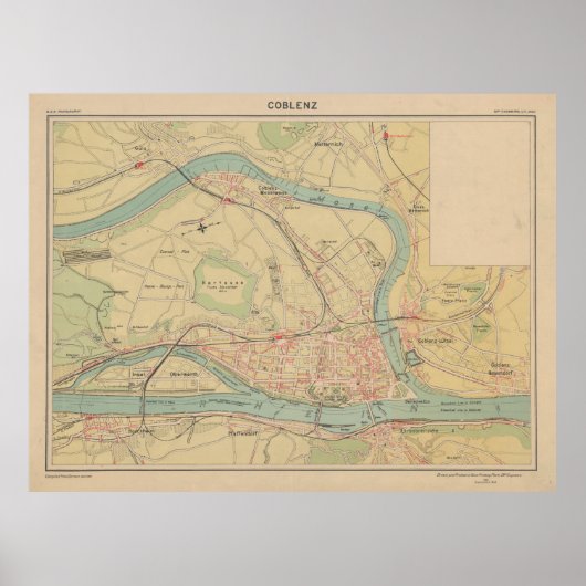 Old Koblenz Germany Map (1919)  Coblenz Poster (Voorkant)