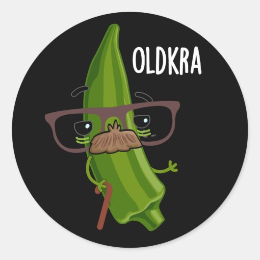 Old-kra Funny Okra Pun Dark BG Ronde Sticker (Voorkant)