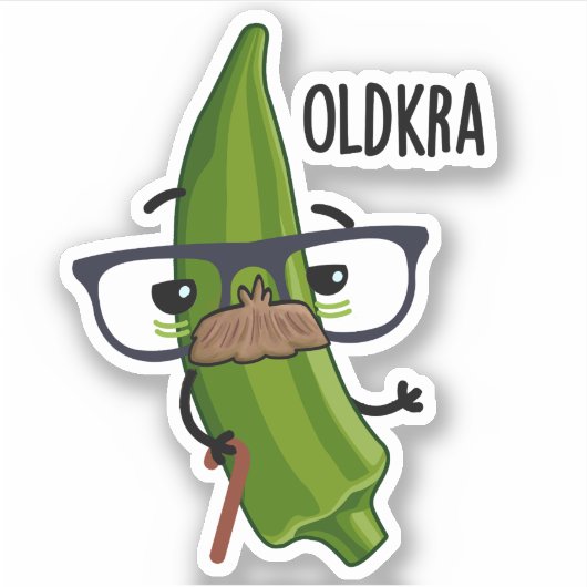 Old-kra Funny Okra Pun Sticker (Voorkant)