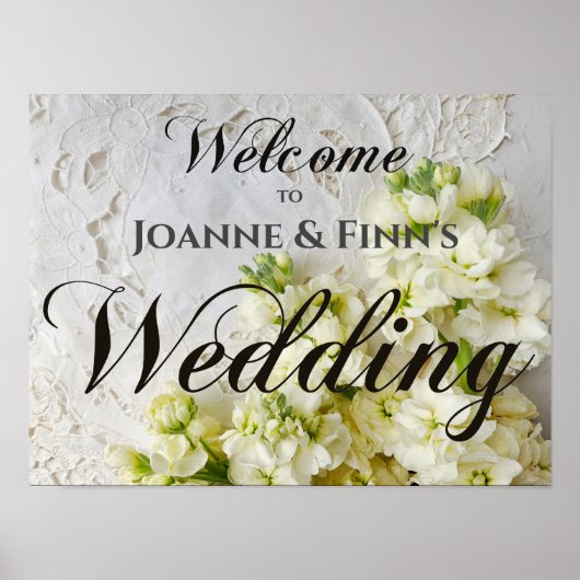 Old lace with white flowers sign poster (Voorkant)