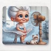 Old Lady Cooling Off In Front of an Old Fan Muismat (Voorkant)