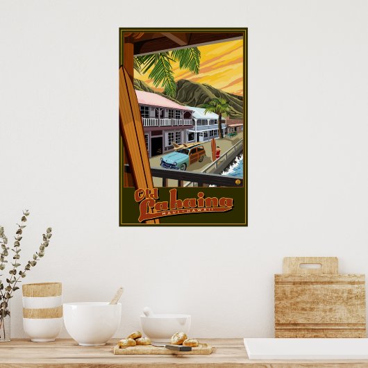 Old Lahaina, Hawaii Surf Travel Poster (Keuken)