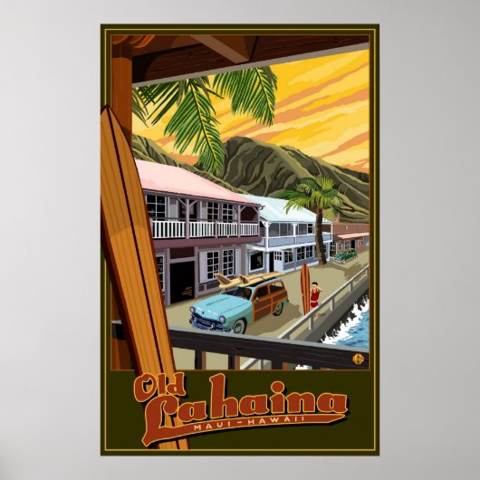 Old Lahaina, Hawaii Surf Travel Poster (Voorkant)