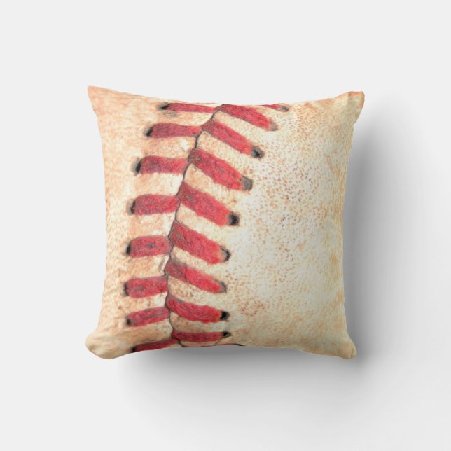 Old Leather Baseball Red Stitching van dichtbij Kussen (Voorkant)