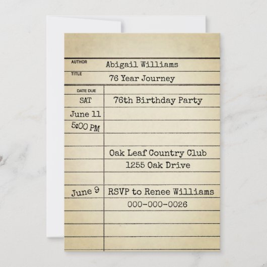 Old Library Card 76th Birthday Party Kaart (Voorkant)