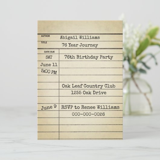 Old Library Card 76th Birthday Party Kaart (Staand voorkant)