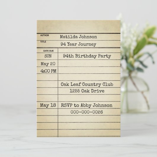Old Library Card 94th Birthday Party Kaart (Staand voorkant)
