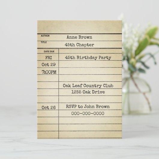 Old Library Kaart 45th Birthday Party (Staand voorkant)