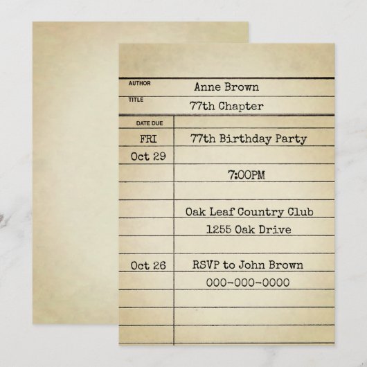 Old Library Kaart 77th Birthday Party (Voorkant / Achterkant)