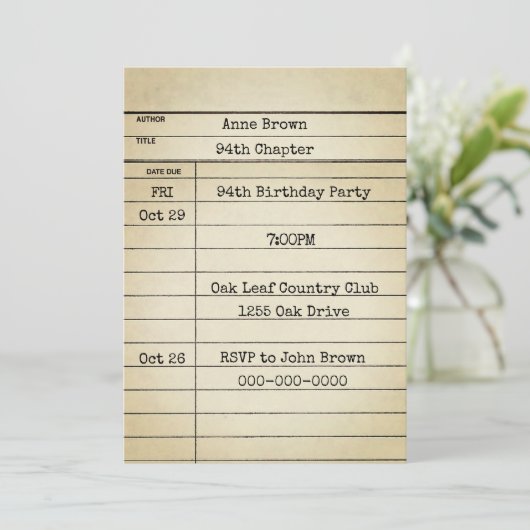 Old Library Kaart 94th Birthday Party (Staand voorkant)