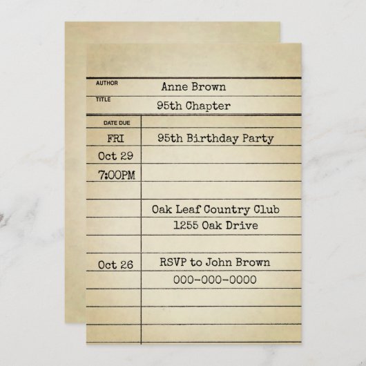 Old Library Kaart 95th Birthday Party (Voorkant / Achterkant)