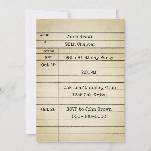 Old Library Kaart 98th Birthday Party (Voorkant)