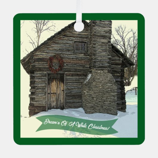 "OLD LOG CABIN IN SNOW" CHRISTMAS ORNAMENT (Voorkant)
