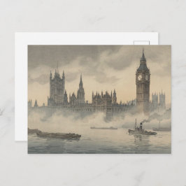 Old London in the Mist Japanese Woodblock Print Briefkaart