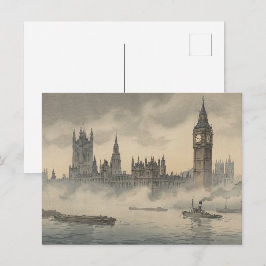 Old London in the Mist Japanese Woodblock Print Briefkaart (Voorkant / Achterkant)