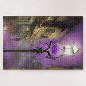 Old London Street met Clock Lamp in Paars Legpuzzel (Horizontaal)