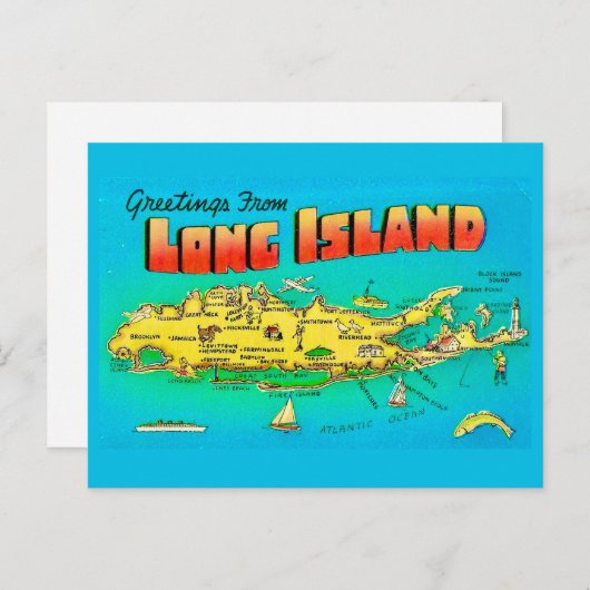 Old Long Island geïllustreerde kaart Briefkaart (Voorkant / Achterkant)