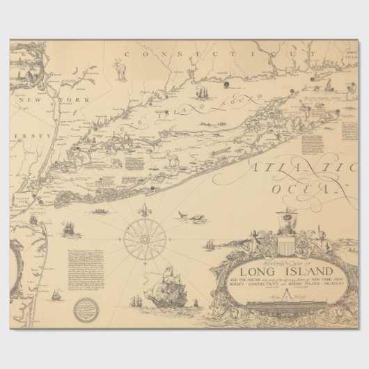 Old Long Island NY Map (1925)  Cadeaupapier (Vlak)