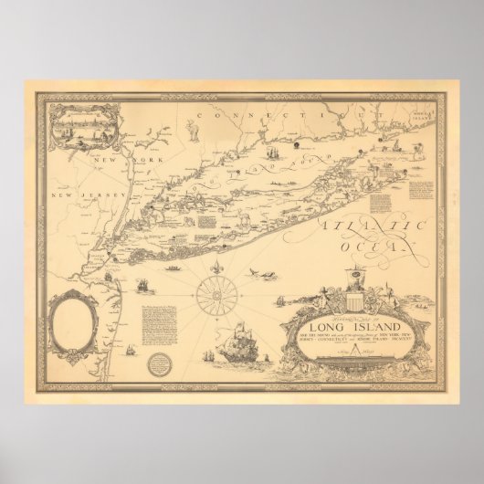 Old Long Island NY Map (1925) Poster (Voorkant)