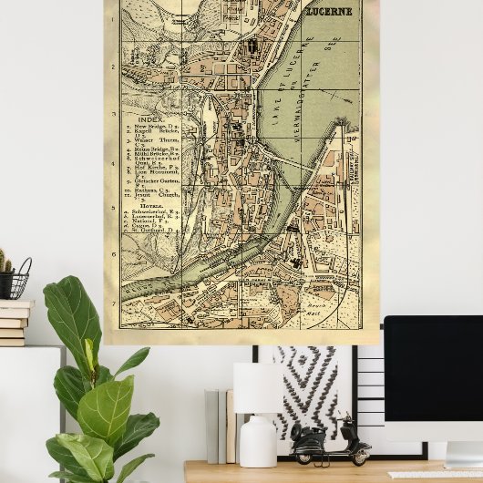 Old Lucerne Zwitserland Map (1887) Poster (Thuiskantoor)