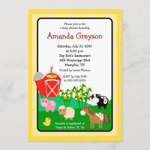 Old MacDonald Barnyard 5x7 Baby shower Invitation Kaart