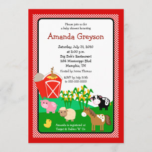 Old MacDonald Barnyard 5x7 Baby shower Invitation Kaart