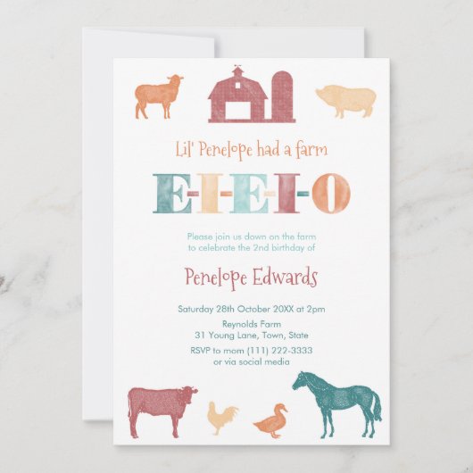 Old MacDonald Birthday Party, Farmyard Petting Zoo Kaart (Voorkant)