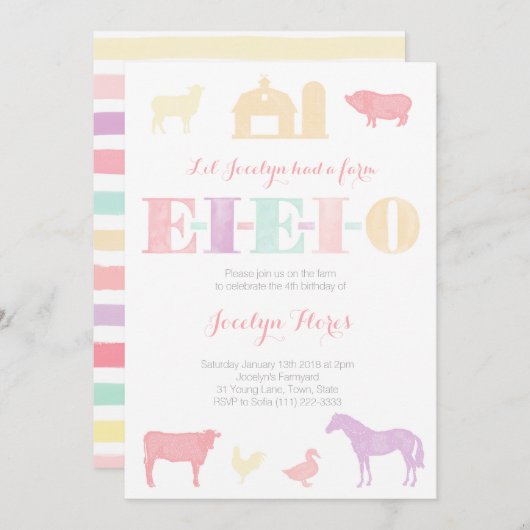 Old MacDonald Birthday Party Invitations, EIO Kaart (Voorkant / Achterkant)