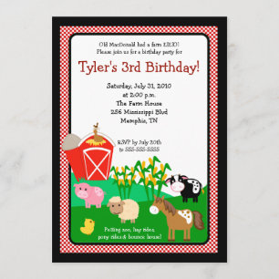 Old MacDonald Boerderij EIO 5x7 Birthday Invitatio Kaart