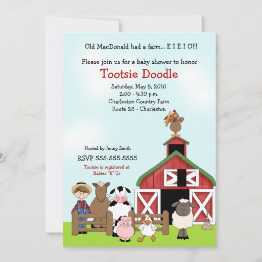 Old MacDonald EIO Boerderij Barnyard Baby shower Kaart (Voorkant)