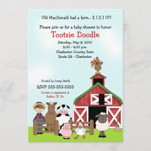 Old MacDonald EIO Boerderij Barnyard Baby shower Kaart