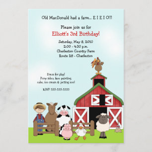 Old MacDonald EIO Boerderij Barnyard Birthday Invi Kaart