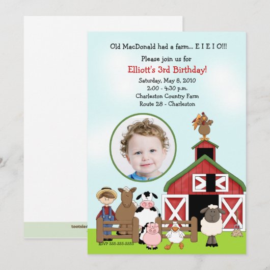 Old MacDonald EIO Boerderij Barnyard Birthday PHOT Kaart (Voorkant / Achterkant)