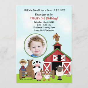 Old MacDonald EIO Boerderij Barnyard Birthday PHOT Kaart