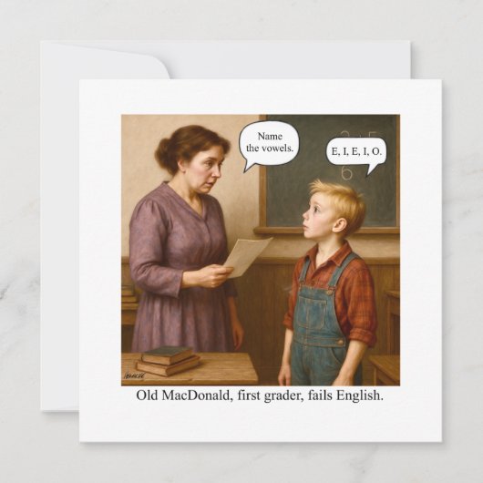 Old MacDonald, first grader, fails English. Kaart (Voorkant)