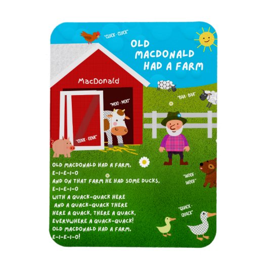 Old MacDonald Had a Farm Nursery Rhyme Magnet Magneet (Verticaal)