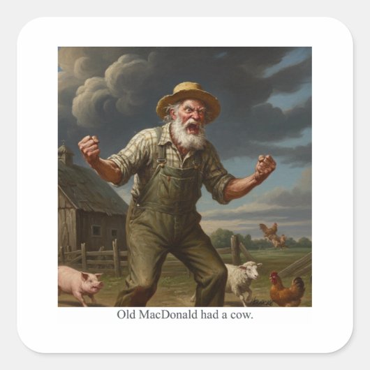 Old MacDonald had een koe. Vierkante Sticker (Voorkant)