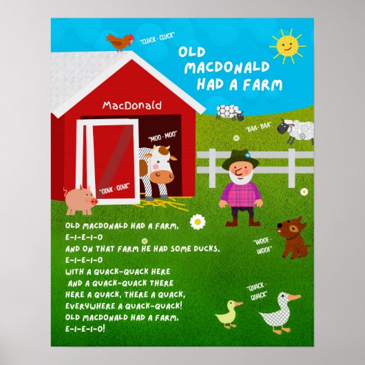 Old MacDonald Nursery Rhyme Classroom Poster (Voorkant)