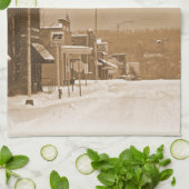 Old Main Street in de sneeuw Theedoek (Gevouwen)